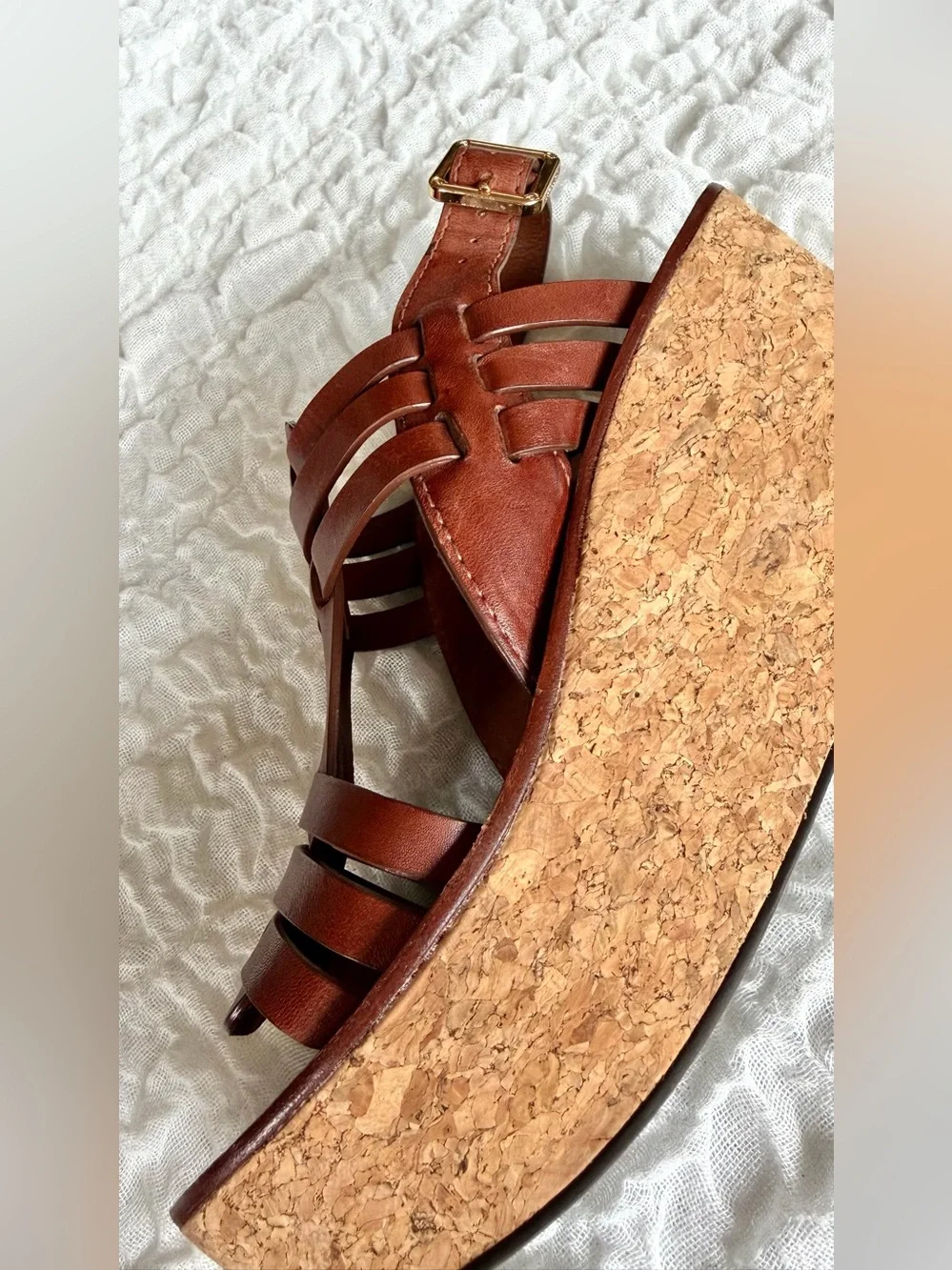 Tory Burch Leather Ace Cork Wedge Sandal Size 8